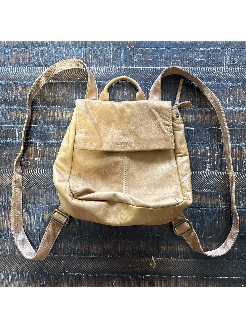 American Leather Co. Liberty Backpack Bag Purse Tan pebbled Adjustable Straps
